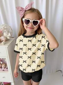2pcs Girls Casual Simple Short Sleeve Shorts Set, Suitable For Summer - Multicolor - View 5