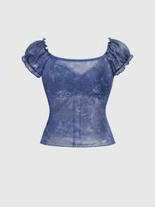 ROMWE Hippie 复古嬉皮 V 领蝴蝶结点缀撞色碎花女式 T 恤，修身显瘦，百搭