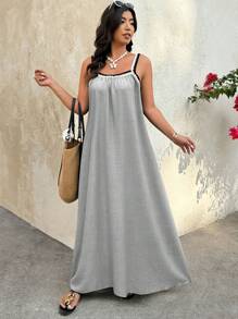 Breezaya Plus Size Fashionable Vacation Style Dress, Suitable For Summer - Grey - View 2