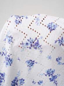 EMERY ROSE Plus Size Women Floral Print Ruffle Casual Tunic Top For Vacation - White - View 7