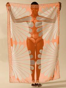 CAJUNI Women's Boho Black & Beige Shell Print Vacation Casual Summer Beach Sarong Skirt, Country Concert