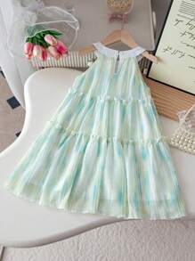 Girls Floral Sweet Summer Dress, Suitable For Casual, Party, Event Wear, Elegant And Glamorous - Baby Blue - View 2