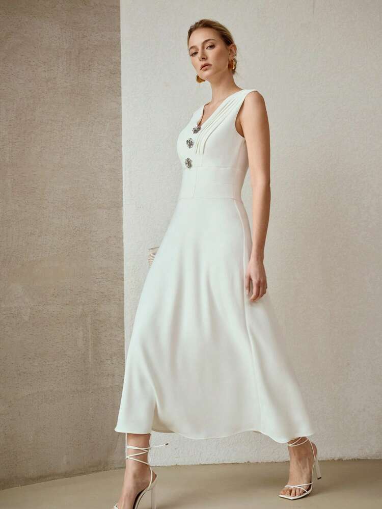 FLOWER BUTTON ZIPPER DRESS