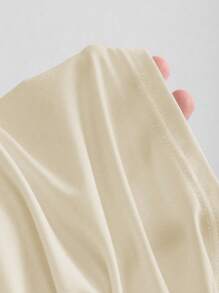 Sweetra Áo hai dây cổ bất đối xứng xếp ly màu trơn cho nữ 2 trong 1 có họa tiết vàng, gợi cảm & đi làm, mùa xuân & hè - Màu be - Xem 3