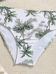 SHEIN Tween Girls Fashion Casual Solid Color Crop Top And Floral Print Bikini Tankini Set