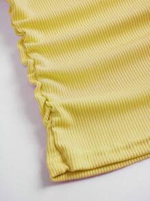 EgrlEra Women's Summer Tight-Fitting French Deep V Lace Bow Cream Yellow Cami Top - Yellow - View 3