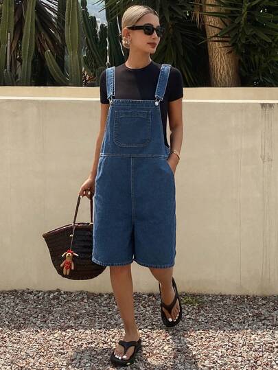 Livesso Summer New Loose Casual Women Denim Bib Pants Overalls