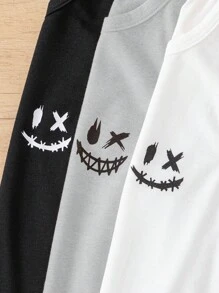 SHEIN Leap Crew 3 件套青少年男童休闲街头服饰可爱图案圆领背心，适合通勤、上学、日常休闲装、运动、春夏季 - 灰色 - 查看 6