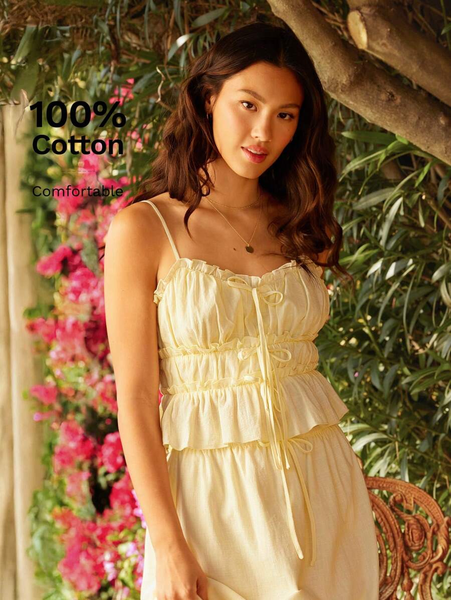 WESTFADE Top corto acampanado con volantes en varias capas, cuello de corazón y lazo delantero, para verano, primavera, vacaciones en la playa, festivales de música