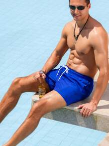 Manfinity Swimmode 男士时尚沙滩短裤，适合夏季，夏威夷风 - 寶藍色 - 查看 8