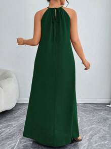 Elenzga Women's Fashion Elegant Solid Color Halter Neck Loose Plus Size Dress, Valentine's Red, New Year