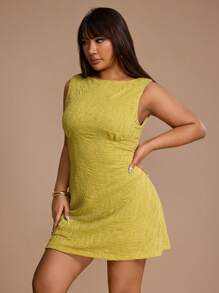 SHEIN Unity Damska sukienka mini w dużym rozmiarze, swobodna, jednokolorowa, teksturowana - Zielony - Zobacz 5