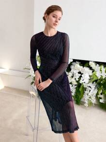 MOTF PREMIUM 纹理锁眼式后背连衣裙 - 紫色 - 查看 4