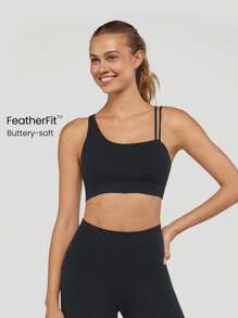 GLOWMODE Featherfit™不對稱肩帶運動內衣 - 黑色 - 查看 2