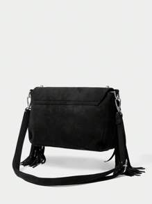 SHECARRY Fashion Rivet & Tassel Decorated Women Crossbody Bag - Black - View 5