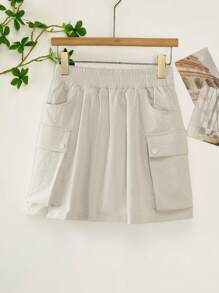 Chiquease 高腰修身宽松A字防走光工装裙 - 灰色 - 查看 1