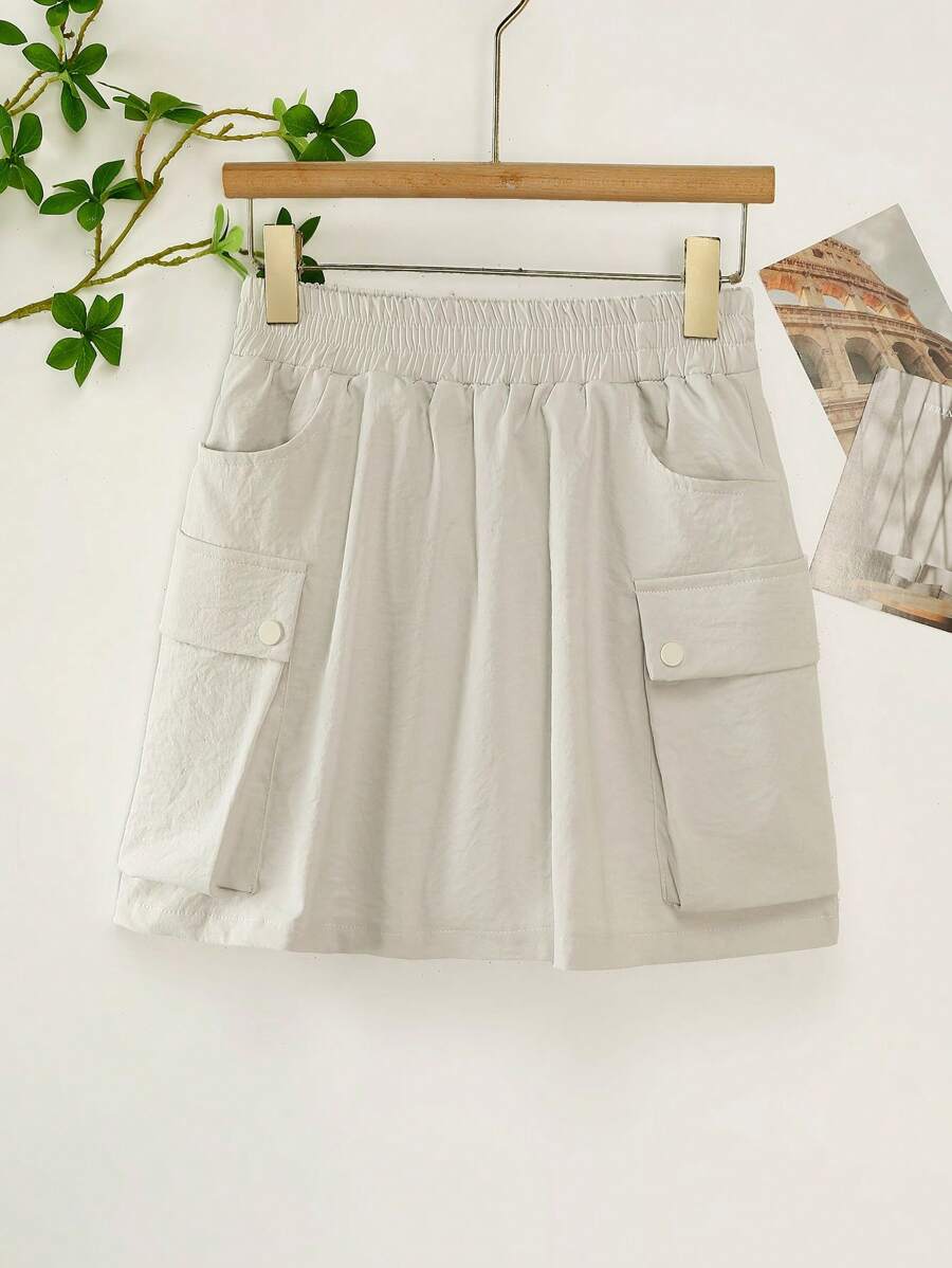 Chiquease 高腰修身宽松A字防走光工装裙 - 灰色 - 查看 1