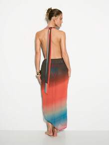 KIZN Beach Cover Up Ombre Dress Swim Sarong Wrap Plunge V-Neck Maxi Length Resort Wear Pool Party Swimsuit Coverup Vacation Beachwear - Multicolor - View 2