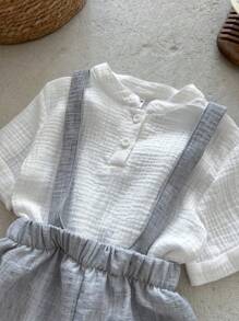 SHEIN 2pcs Set Young Boy Casual Countryside Vintage Gentleman Style Suspender Top And Pants