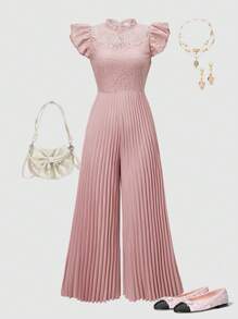 Mono elegante y de tela de encaje con pliegues para adolescentes, adecuado para fiestas y ceremonias de graduación