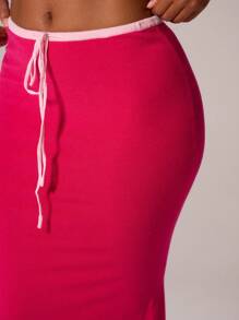 MUSERA Falda larga con bajo de cola de pez, cintura baja y cordón de contraste, estilo sexy para vacaciones, primavera, verano, festivales y playa, ideal para salidas a la playa y clubes