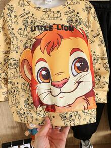 2pcs/Set Kids Clothes Boy Funny Cute Lion Pattern Sweatshirt And Sweatpants Fleece Thickened Outfit, Suitable For Commuting, School, Home, Leisure, Street, Party, Outing - Multicolor - View 4