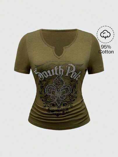 Fairycore Frauen modischer Sommer Vintage Bedrucktes Basis T-Shirt, Schule