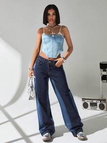 EURMUSE Blugi cu talie joasă, spălați, casual