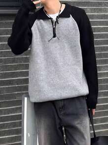 Claim Dot Áo len chui đầu dài tay có khóa kéo màu khối cổ bẻ cho nam khi đi chơi, đi chơi cùng bạn bè - màu đen - Xem 3