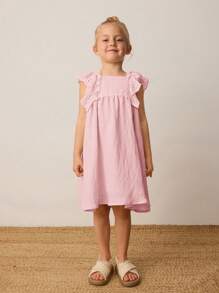 Maija Kids Maija Kids Vestito da ragazza giovane stile primavera/estate con maniche a palloncino arricciato e ricamato, decorato con ricami 3D, vestito casual a-line morbido e tinta unita color albicocca, adatto per uso quotidiano, uscite, vacanze, campagna