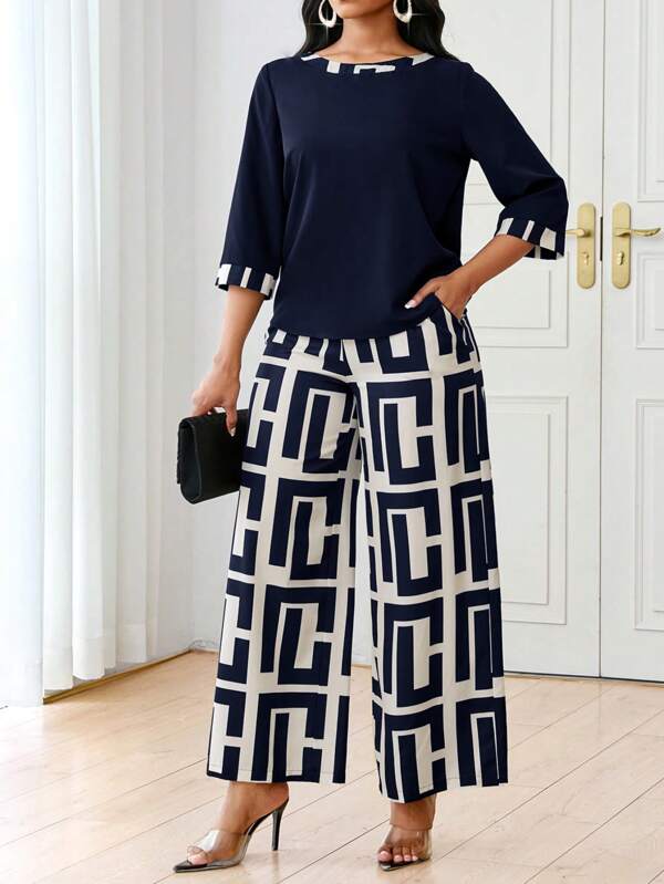 SHEIN Lady Maglia scollo a V nera in maglia a campana, a maniche corte, elegante e casual, coordinato per donna taglia curvy, per primavera, estate, autunno e inverno, adatto per San Valentino, Capodanno e outfit estivi