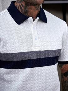 Manfinity CasualCool 男士短袖拼色 Polo 衫，夏季时尚 - 白色 - 查看 4