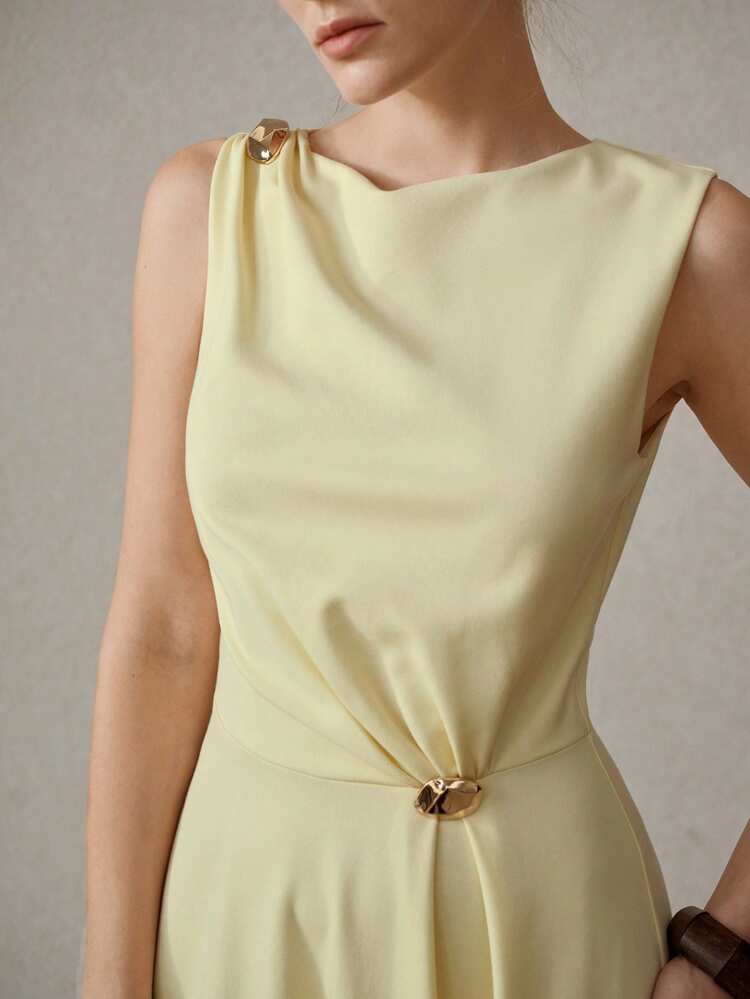 METAL DECOR ASYMMETRICAL HEM DRESS