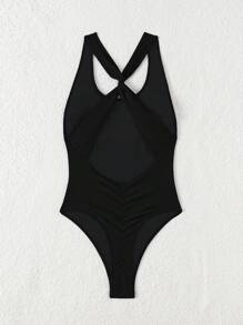 Swim SXY Đồ bơi một mảnh hở lưng màu trơn không tay cho nữ mùa hè - màu đen - Xem 2