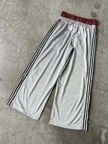 PAVTROS 男士抽绳腰侧条纹阔腿宽松休闲运动裤，男士运动裤，适合狂欢 - 淺灰色 - 查看 2