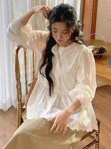 DAZY Women/Teen's Casual Solid Color Ruffle Hem Long Sleeve Blouse Fall