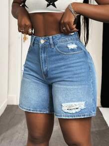 Slaydiva 女士休闲洗水做旧牛仔短裤