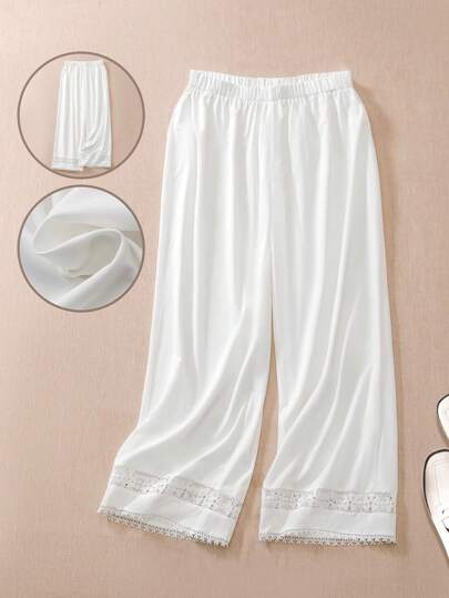 Mulvari Plus Size Women Casual Versatile Solid Color Lace Patchwork Pants Fall Cloth For Women