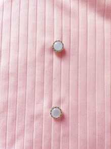 Women's Elegant Ruffle Trim Button Fitted Short Sleeve T-Shirt - Pink - View 4