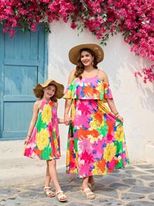 SHEIN LUNE Vestido holgado de talla grande con estampado floral vibrante, atuendos de primavera románticos, atuendos de verano para mujeres, atuendos para brunch, atuendos para el Día de la Madre, atuendos para la iglesia para mujeres - Multicolor - Ver 4