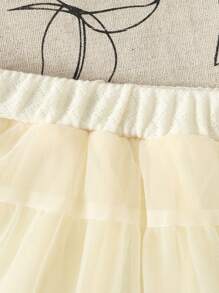 SHEIN 2 pezzi/Set Nuova estate per bambine Top a maglia canottiera e gonna tutu ricamata traforata, Abito da principessa alla moda con gonna ampia - Verde - Visualizzare 8