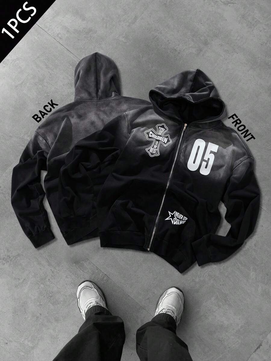 PAVTROS Áo khoác nỉ trùm đầu họa tiết ngựa vằn màu đen cho nam - màu đen - Xem 1