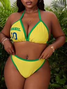 Swim SXY Plus Size Contrast Color Trim Bikini Set - Multicolor - View 5