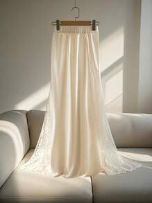 Chiquease Apricot Contrast Lace Elegant A-Line Skirt For Women, Spring/Summer Fall Cloth For Women - Apricot - View 2