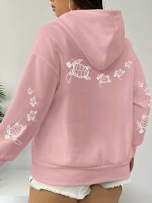 Calvaya Plus Size Turtle Printed Graphic Drawstring Sweatshirt,Teacher,Back To School Pullover Fall Winter Autumn - Dusty Pink - View 1