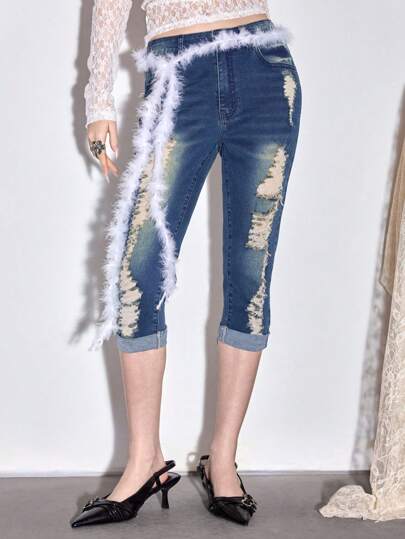 Fairycore 1 قطعة حزام خصر طويل جدا بتصميم بنكي مزيف مع ريش، (الخيوط المنفكة ظاهرة طبيعية في الحرفة ، هز الحزام قبل الاستخدام) حزام فوضوي فلفلي على طراز العقد ، اكسسوار زخرفي شخصي عصري