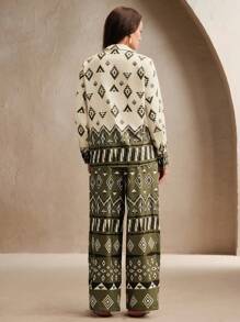 Anewsta Damen Frühling-/Sommer-Zweiteiler mit Diamantgittermuster, hochwertige Mode-Bedrucktes Top und Hose, Lässig, Festival, Urlaub, Feiertag