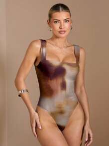 SHEIN BAE 女士夏季服装女士印花露背蝴蝶结紧身衣/夏季紧身衣/优雅紧身衣/假日紧身衣 - 彩色 - 查看 6