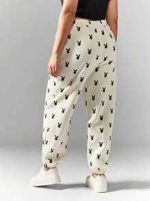 MISSGUIDED PLUS x Playboy All Over Bunny Print Cuffed Jogger - Apricot - View 2