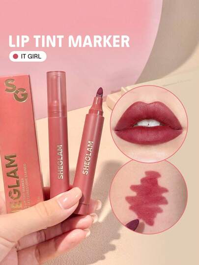 SHEGLAM Love Stained Lip Tint Marker-It Girl Matte Wine Lip Stain Pen Matita Per Labbra Altamente Pigmentata E A Lunga Tenuta Contour Tint Lip Makeup Goth Lip Liner Marchio Bellezza Trucco Cosmetico Per Donne Ragazze Perfetto Per Autunno Inverno Ideale Per Y2K Elegante Moda Adatto Per Compleanno Natale Presente Festa Pronto Migliore Colore